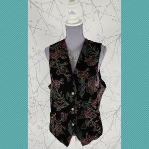 Tanjay Black Velvet Metallic Floral Button Front Vest